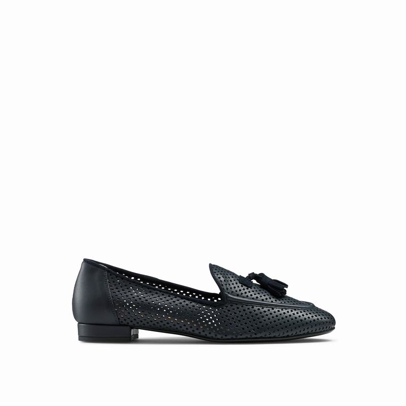 Russell & Bromley Perfect Perforated Tassel Loafers Womens Blue [HTH1971AM]